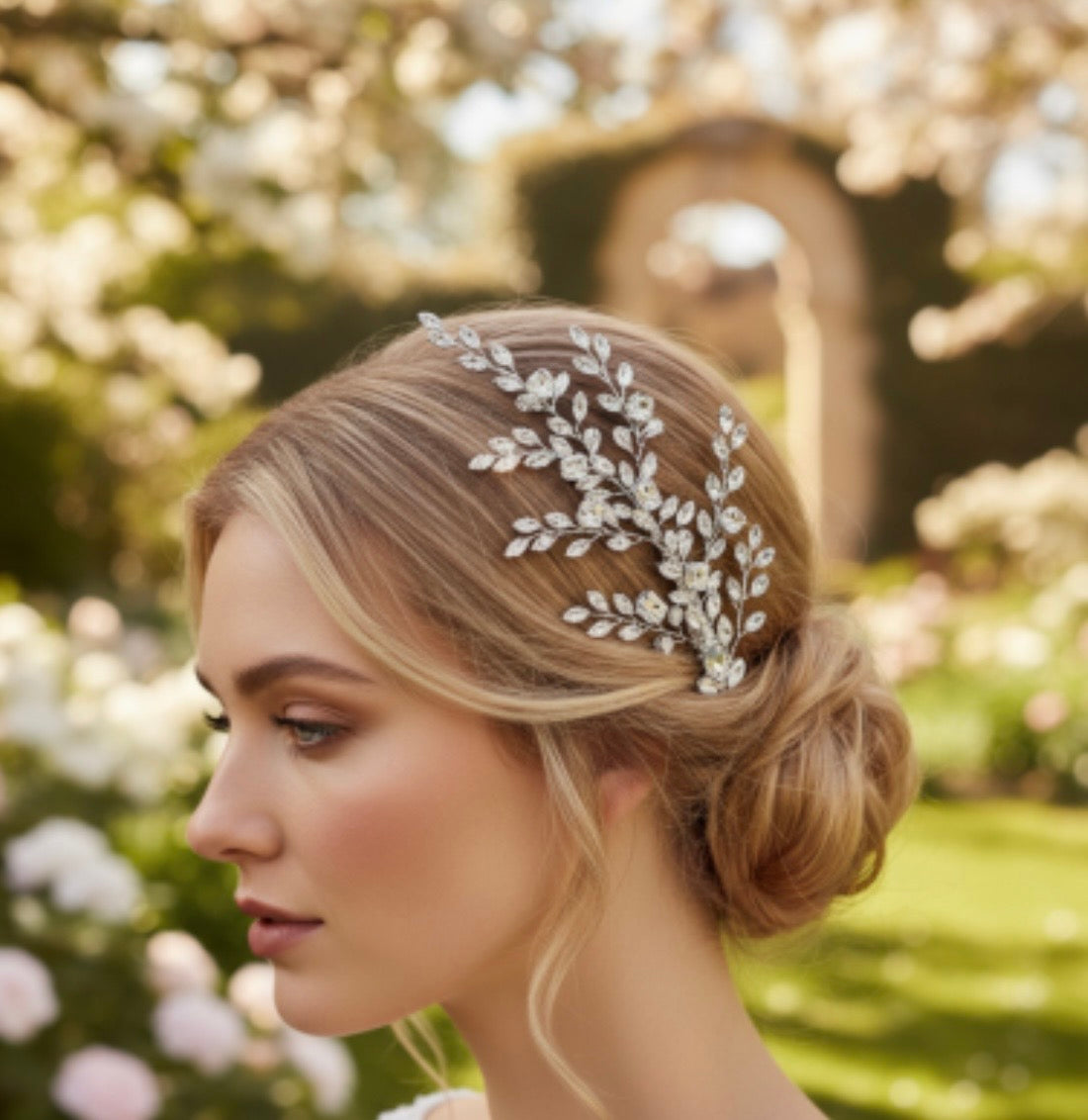 Olive Crystal Branch Bridal Head Piece