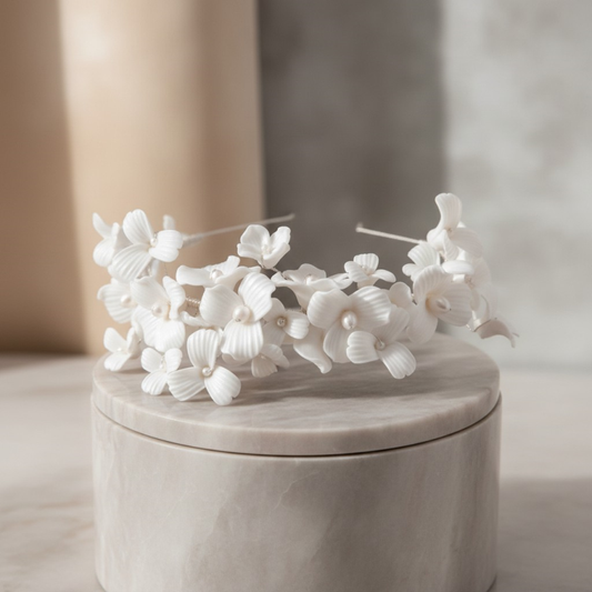 Petunia White Floral head band